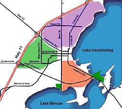 map of Orillia's wards