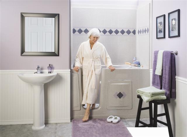 woman coming out of walk in tub